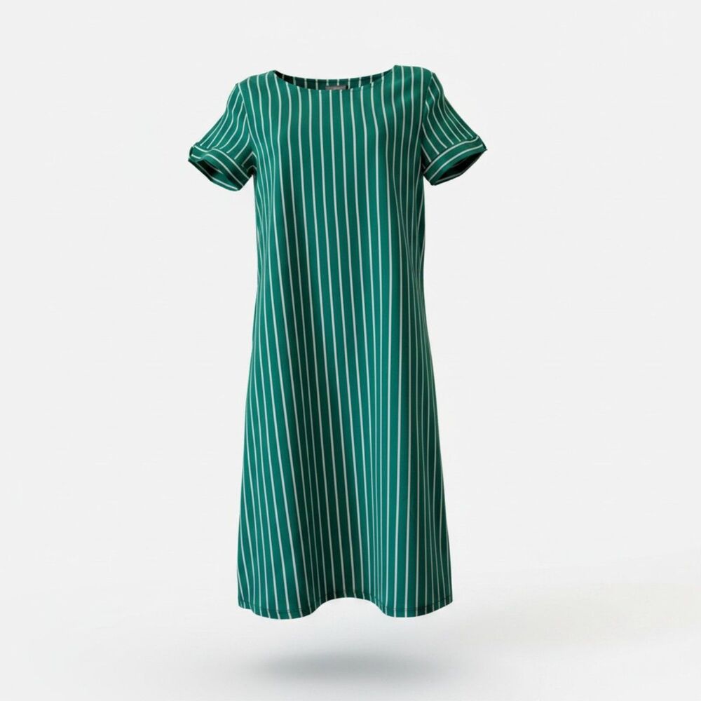Betsey's Boutique Shop Green White Striped Shift Dress Women's Small